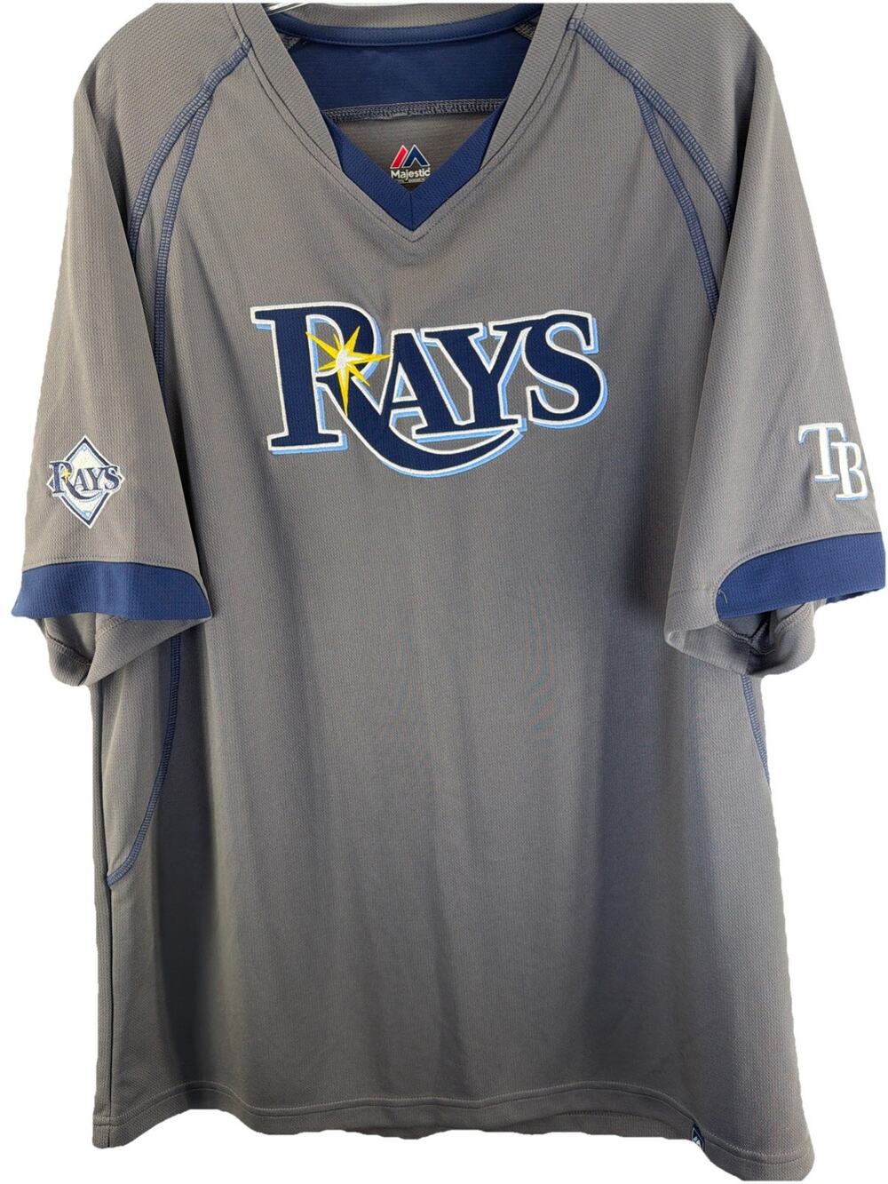 Tampa Bay Rays Jersey Men Large Majestic Batting Practice Cage Center Logo Gray